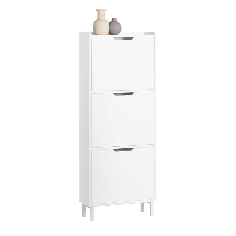 SoBuy FSR151-H-W Scarpiera Alta e Stretta Salvaspazio, 3 Ante a Ribalta, Mobile Ingresso Slim Bianco, 50x19x129 cm