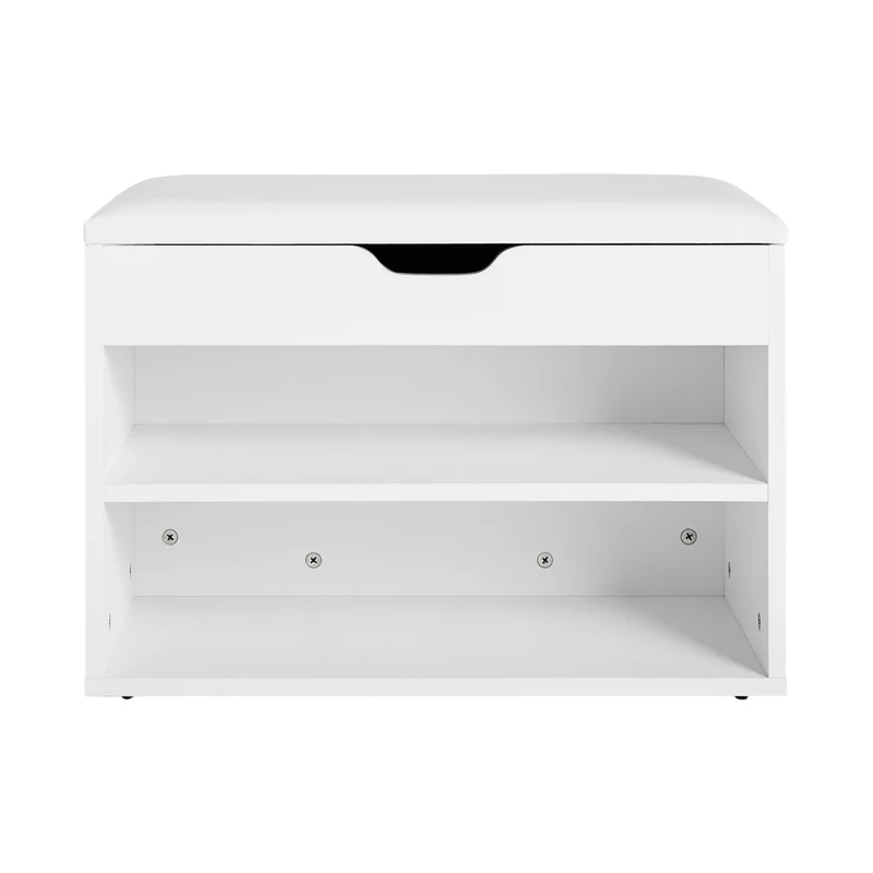 SoBuy FSR25-W Panca Scarpiera Ingresso Scarpiera Salvaspazio Slim con Seduta Imbottita Contenitore Ripiani Cassapanca Panca Contenitore Bianco 60x30x44 cm Portata 120kg