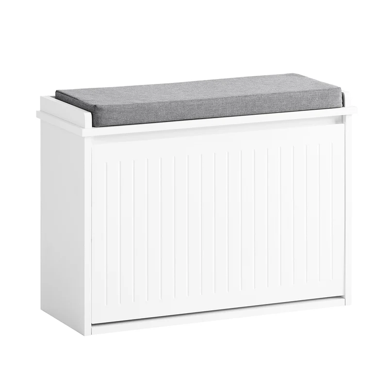 SoBuy FSR98-W Panca Scarpiera da Ingresso - Scarpiera Salvaspazio Slim in Legno, Panca Contenitore per 4-6 Paia di Scarpe, 155kg di Carico, Bianco, 62x26x46cm