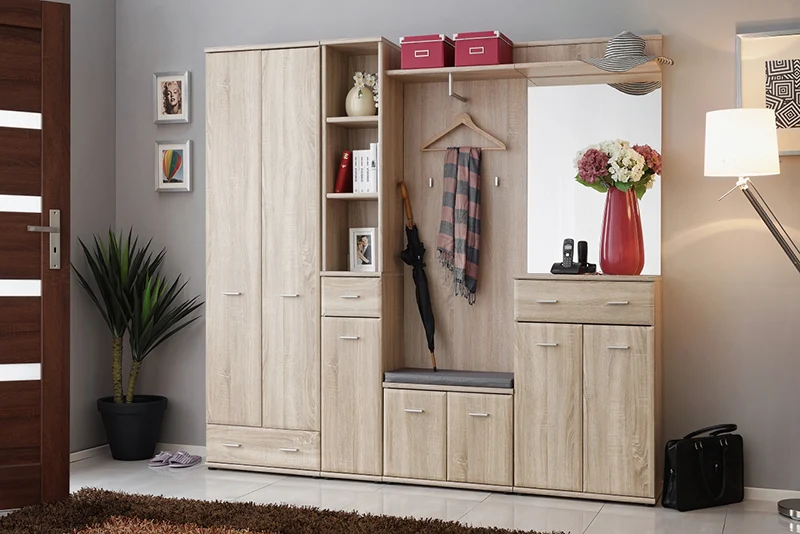 Mobile ingresso moderno componibile con armadio credenza appendiabiti e specchio