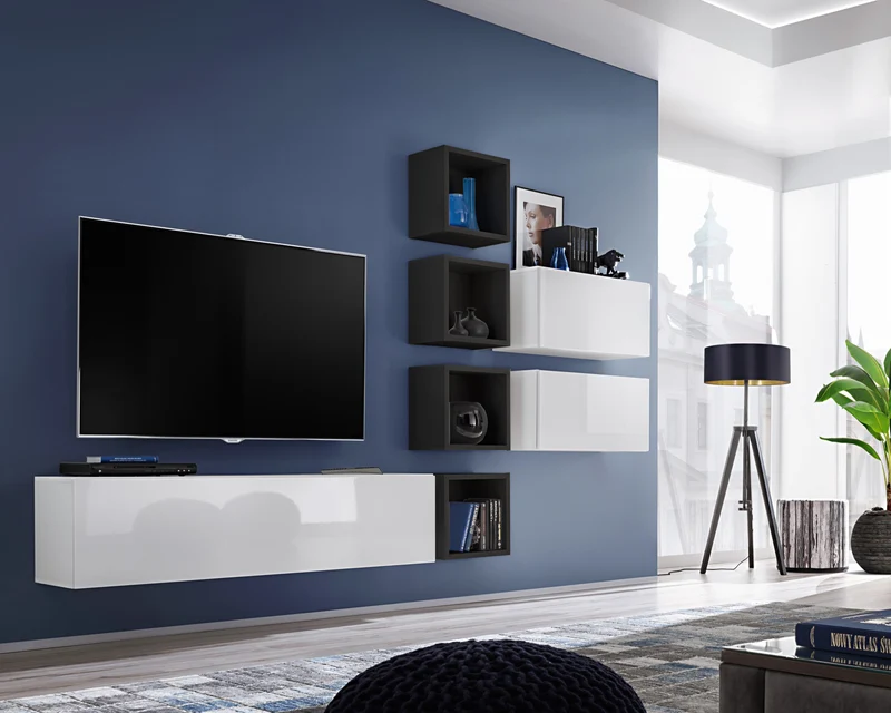 Dalida - Parete attrezzata design moderno con pensili sospesi - vari colori