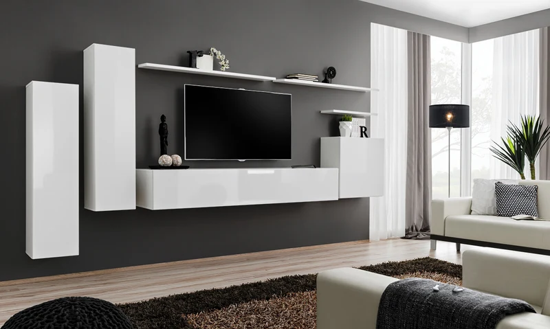 Walter - Parete living design moderno con pensili sospesi - vari colori