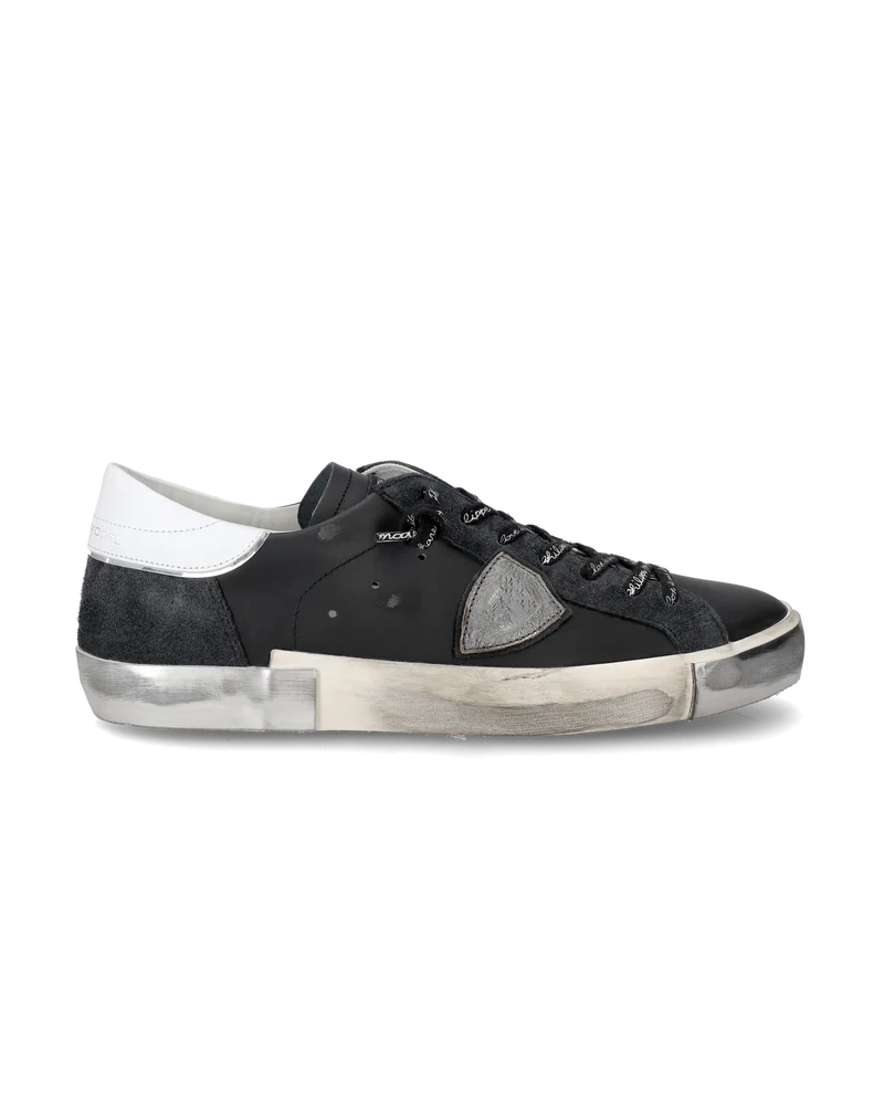 Men's Prsx Low-Top Sneakers in Leather, Black Silver