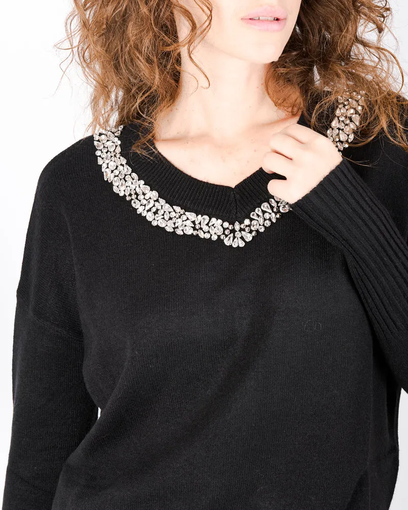 Maglia box gioiello collo e spacchi fondo W3076