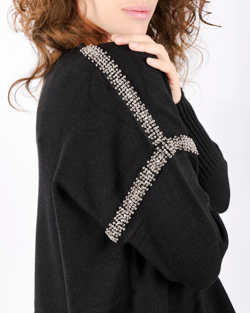 Maglia box strass e borchie spalle W3077