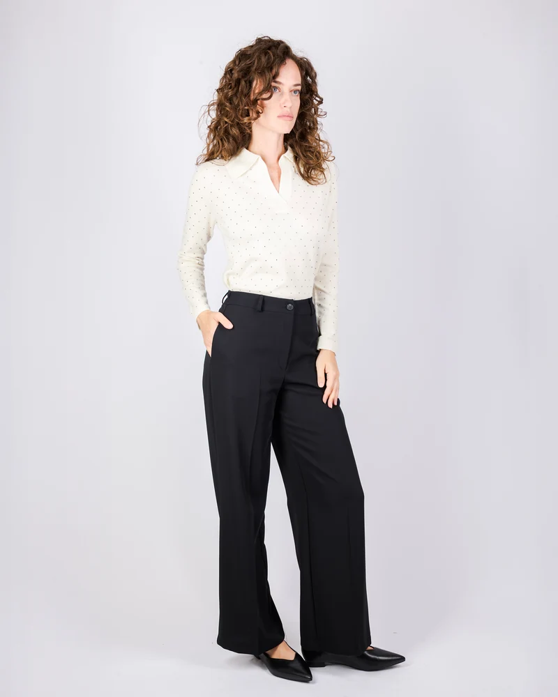 Pantalone largo elastico e bottone in cadì H168/24