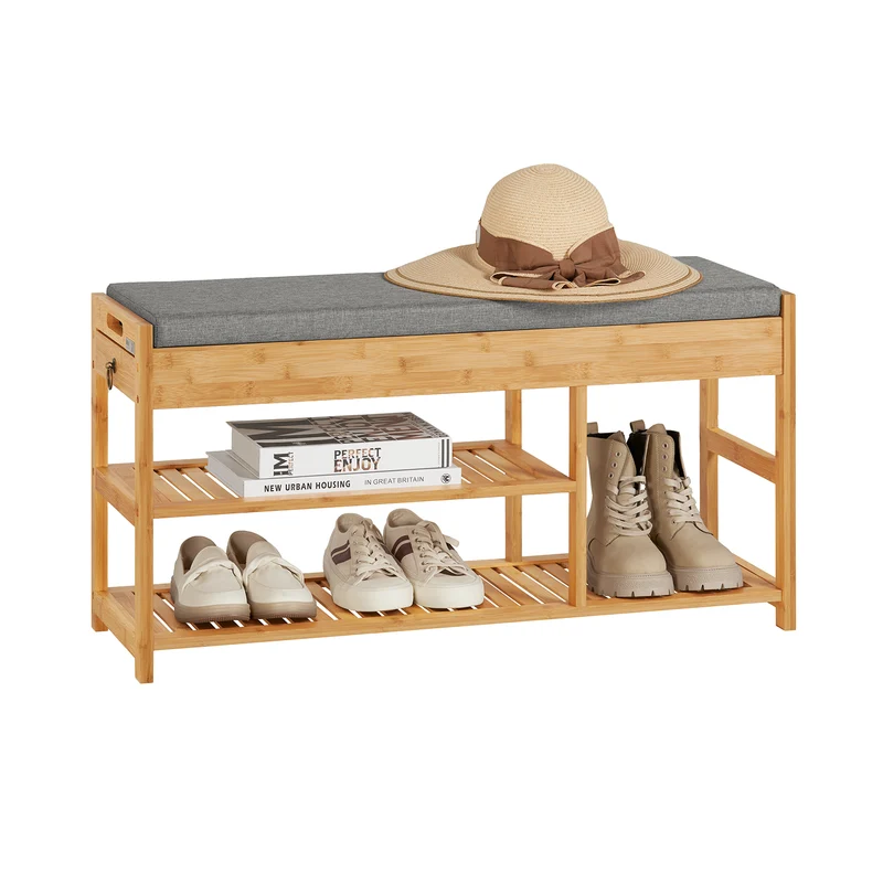 SoBuy Panca scarpiera in bambù 90x30x45cm FSR47-N