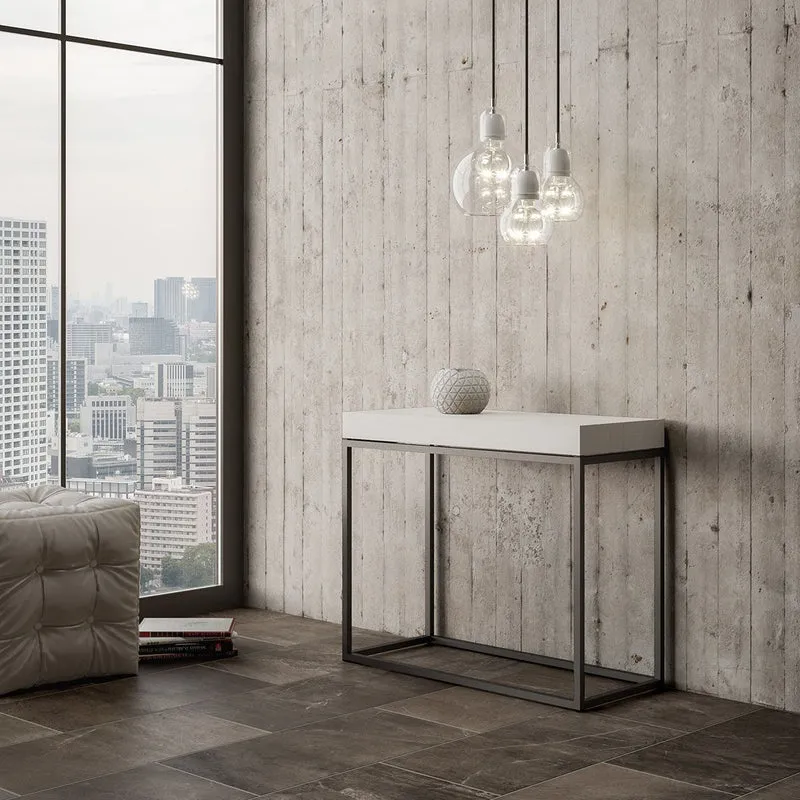 Nordica - Tavolo consolle allungabile moderna in metallo e piano bianco frassino cm 90/300x40x77h