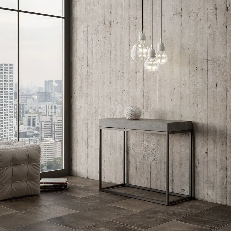 Nordica - Consolle allungabile moderna in metallo e piano colore cemento cm 90/300x40x77h