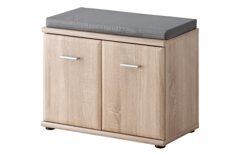 Mobiletto panchetta da ingresso con due ante in legno quercia natura cm 60x32x46h