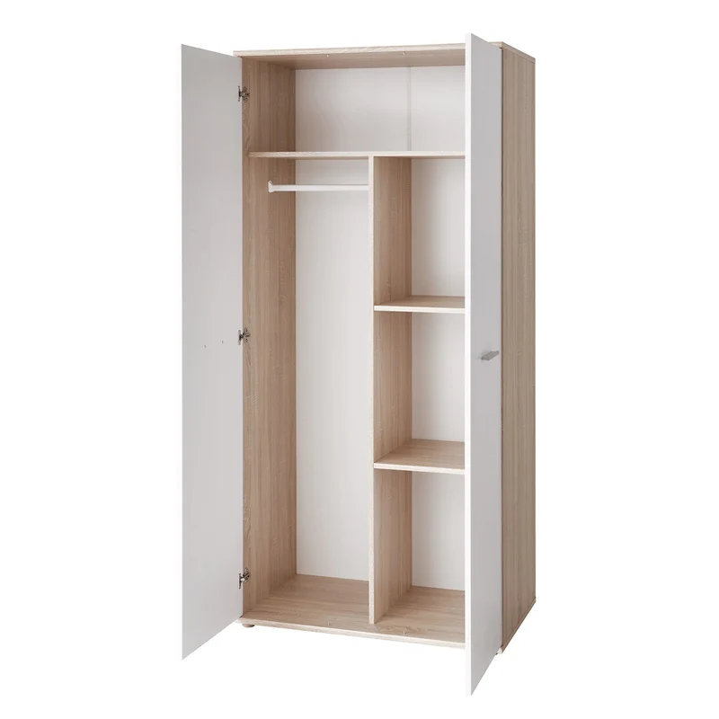 Armadio due ante design moderno in legno naturale e bianco cm 90x55x191h