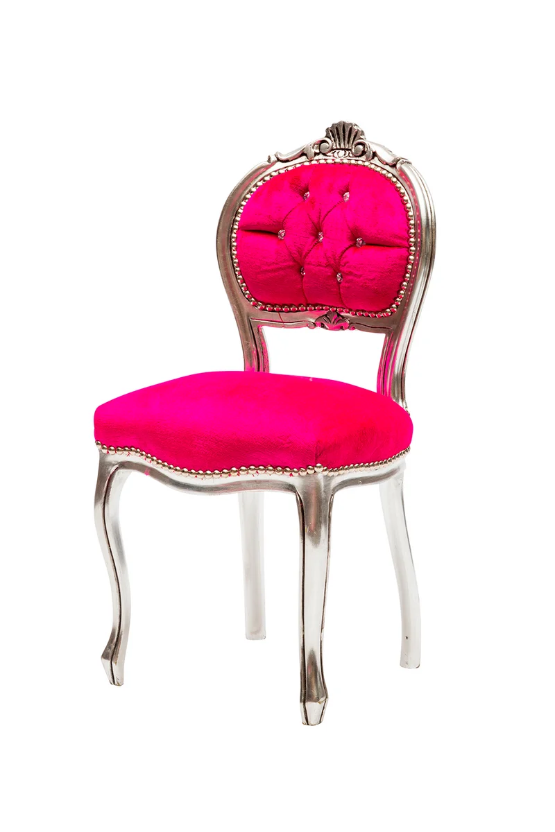 Sedia poltrona da camera o salotto in legno colore argento e tessuto fucsia 44x48x85h