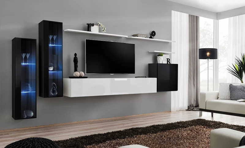 Liber - Parete attrezzata componibile con vetrina e luci a led - vari colori