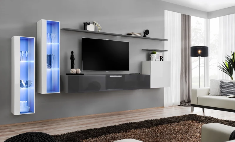 Liana - Parete da salotto moderna componibile con luci a led - vari colori