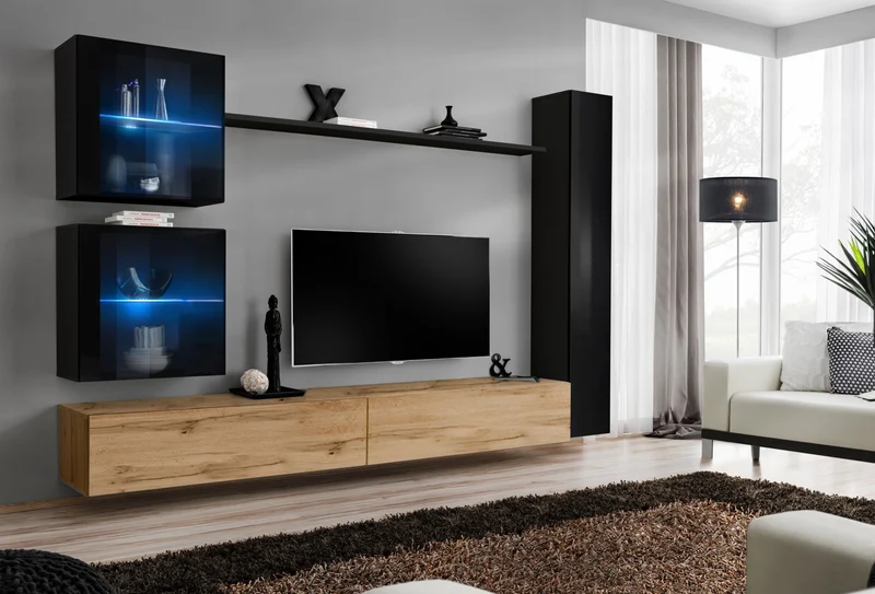 Luminer - Parete componibile sospesa quercia natura con luci a led - vari colori