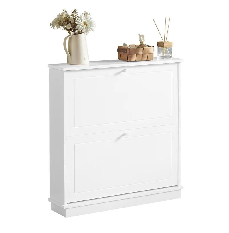 SoBuy FSR99-W Mobile Scarpiera per Ingresso Moderno, con 2 Ante e 2 Ripiani Regolabili, MDF, 78x76x18 cm, Bianco