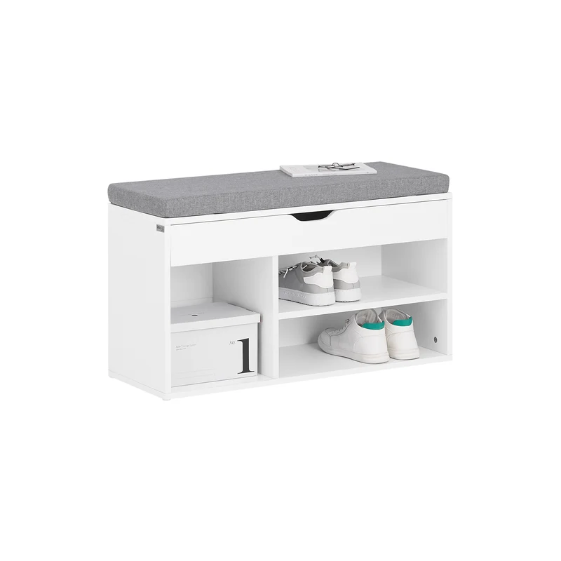SoBuy FSR45-HG Panca scarpiera legno Portascarpe salvaspazio Scarpiera Ingresso Cassapanca Contenitore da Interno con Seduta L80*P30*A48cm Bianco