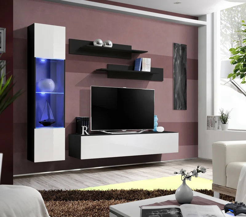 Giordan - Soggiorno a parete design moderno con vetrinetta e luci a led - vari colori