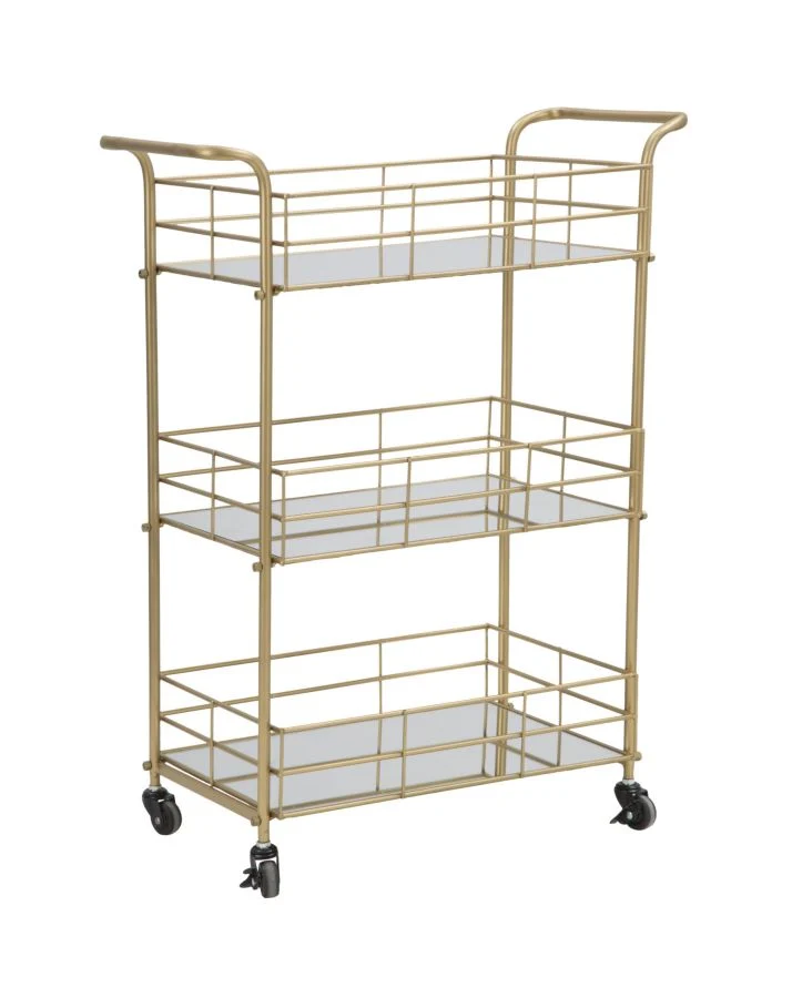 Carrello portavivande in metallo colore oro ripiani con specchio cm 60x30x80h