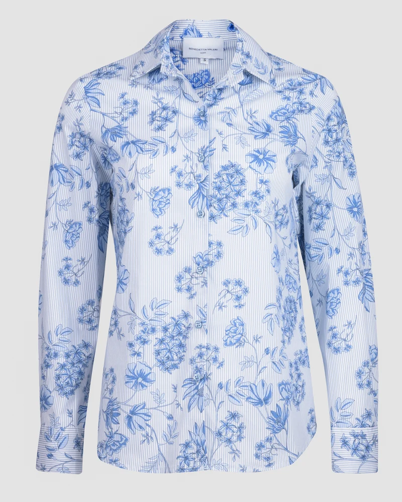 Camicia in cotone riga e fiori 429554