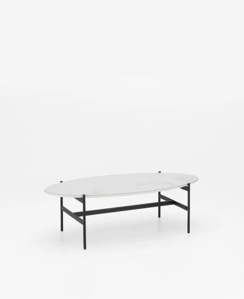 Tavolino da salotto ovale basso in metallo e ceramica cm 110x50x35h - vari colori
