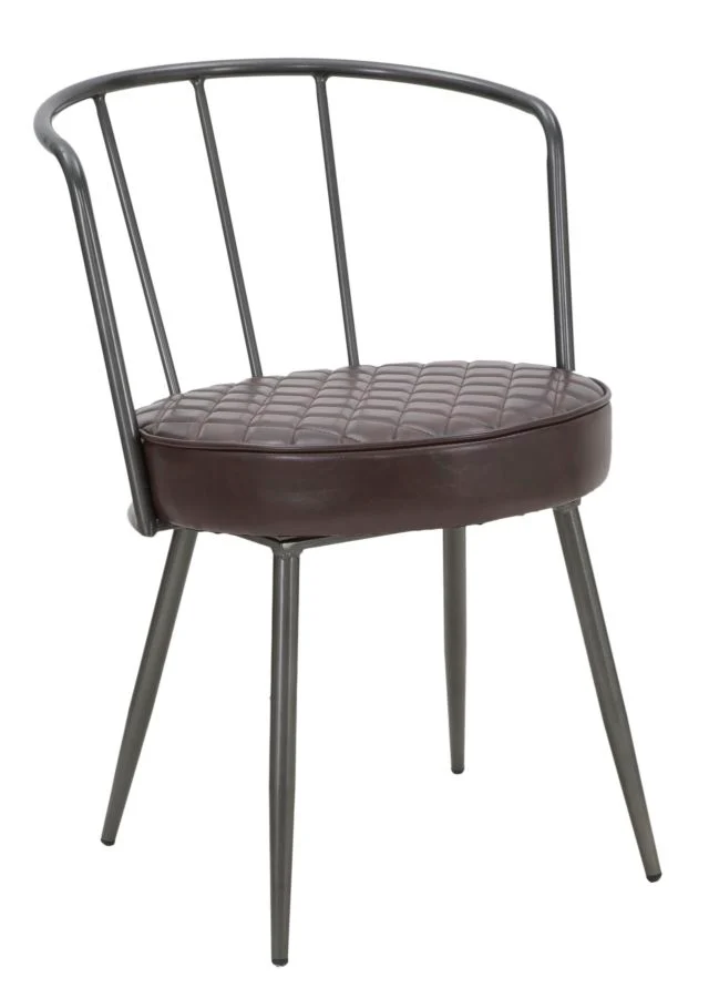 Sedia poltroncina industrial in metallo e seduta imbottita e rivestita in similpelle cm 52x58x75h