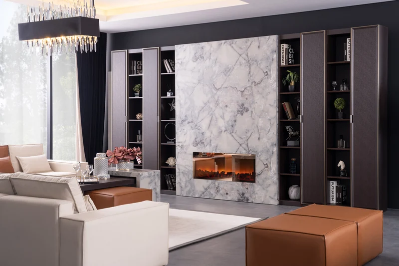 Unità Tv Zara: Design Elegante Con Puf Inclusi, Blok Da 130 e 180 Cm, Scaffale Funzionale Da 240 Cm