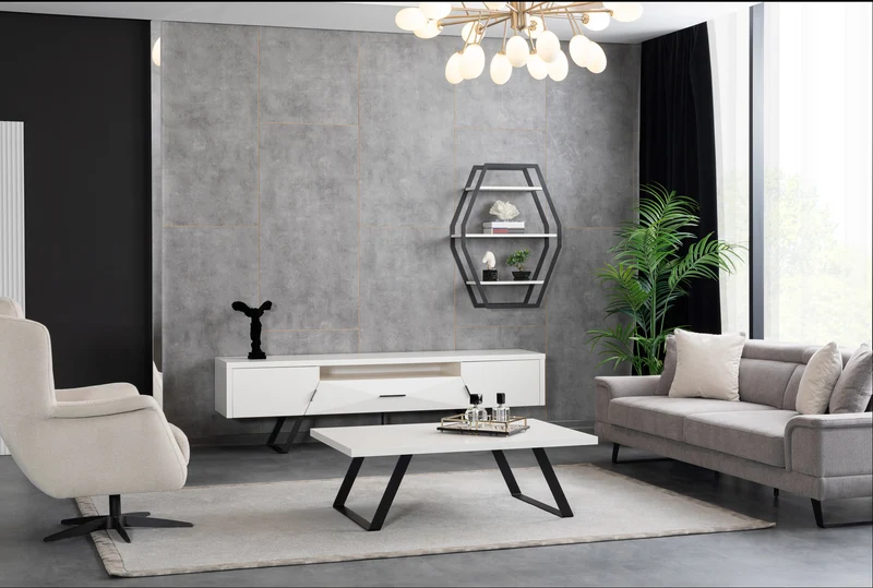 Unità TV Enzio Modular 208x48x61 cm e 74x24x100 cm - Design Elegante e Funzionalità Pratica