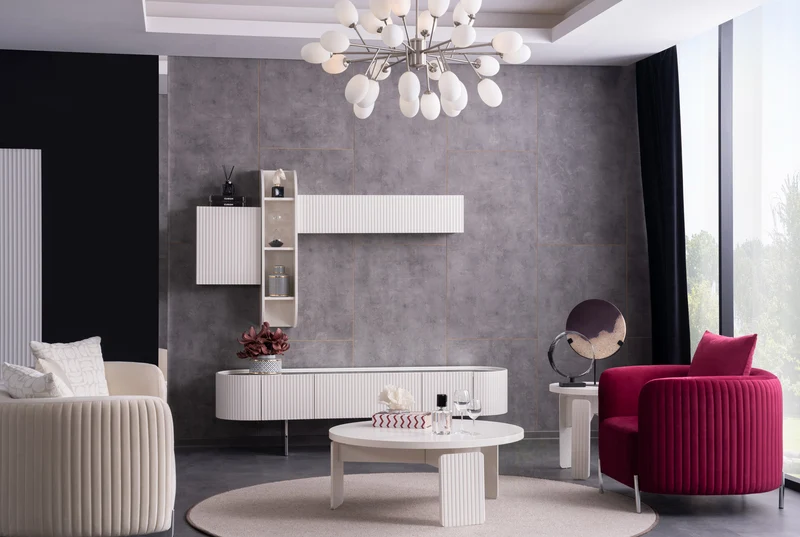 Unità TV Dio Con Modulo Inferiore 208x54x56 Cm E Modulo Superiore 190x30x114 Cm Design Elegante