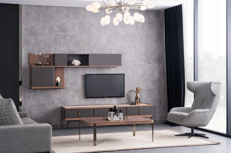 Unità TV Como 210x50x50 cm Moduli Inferiore e 210x30x80 cm Moduli Superiore Elegante e Funzionale