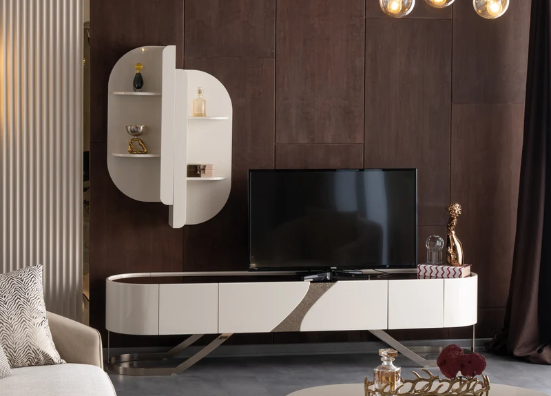 Unità TV Aura Elegante: Moduli Inferiore 240x54x56 Cm e Superiore 80x24x120 Cm