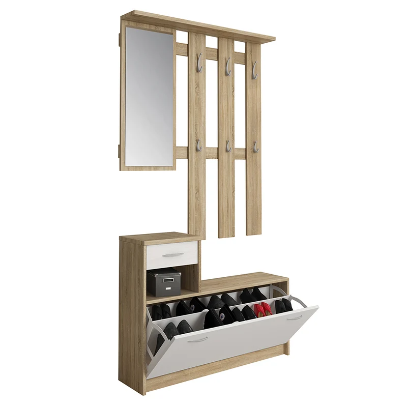 Set mobili da ingresso moderno con scarpiera appendiabiti e specchio cm 100x25x175h - vari colori