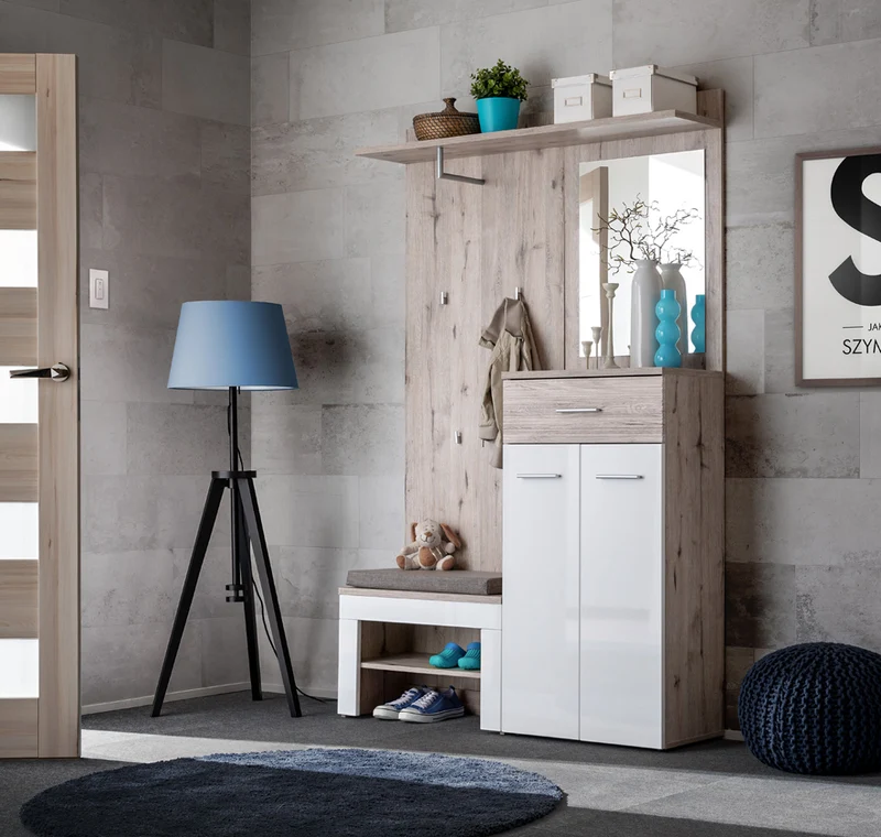 Taka - Composizione ingresso moderno con specchio mobile e appendiabiti cm 170x35x200h