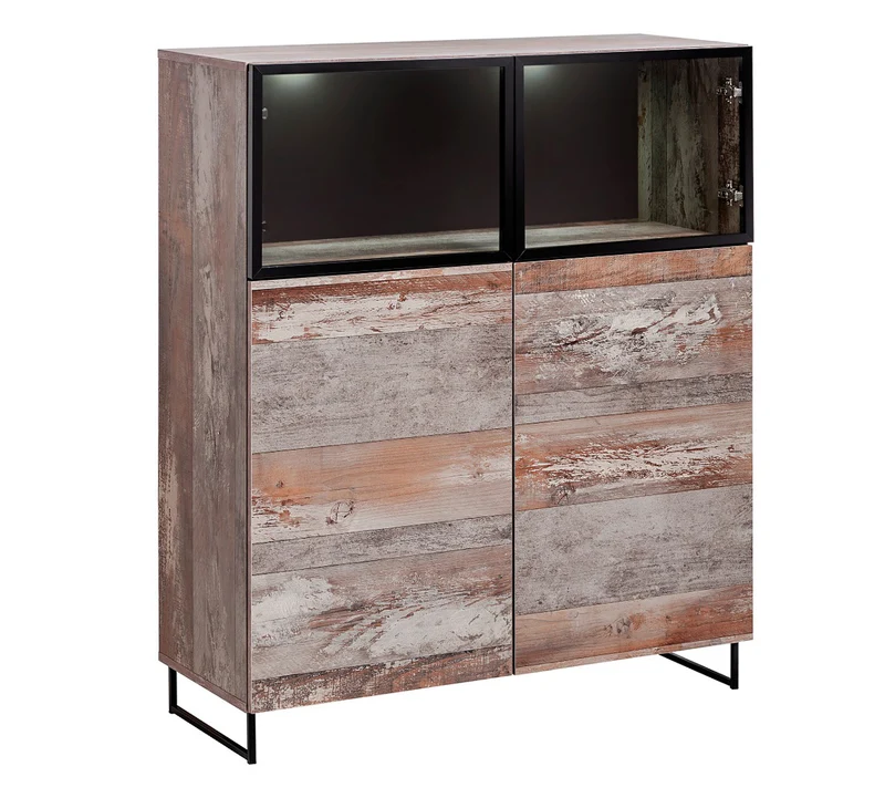 Adelia - Mobile vetrina due ante in legno con vetro e luce a led cm 100x40x120h