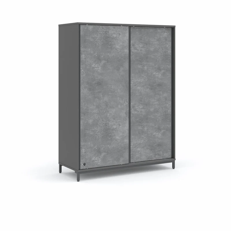 Armadio Scorrevole Space Gray 163x214 Cm con Due Appendiabiti e Ripiani Minimalisti