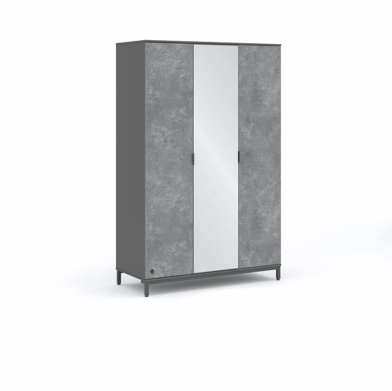 Armadio Moderno 3 Ante Space Gray con Specchio, Cassetti e Ripiani Regolabili, Design Funzionale