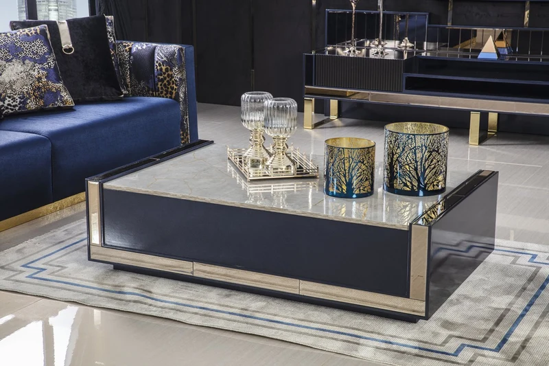 Tavolino Centrale Barcelona in Legno di Carpino e Metallo con Superficie Resistente e Design Elegante