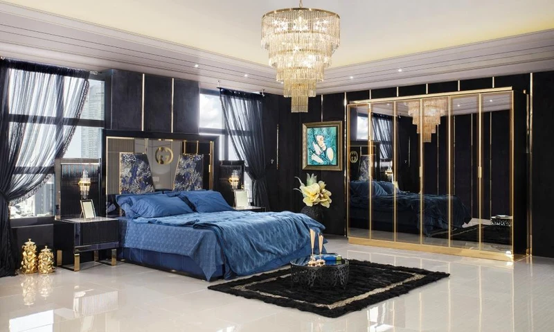 Set Camera Da Letto Barcelona 5 Pezzi In MDF Elegante: Letto, Armadio, Comò, Comodini E Specchio