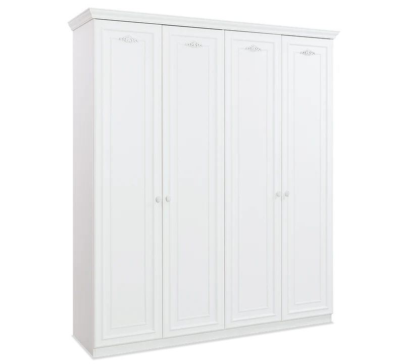 Armadio Bambini a 4 Ante Bianco con Ampia Sezione Appendiabiti e Ripiani Regolabili 188x214x56 cm