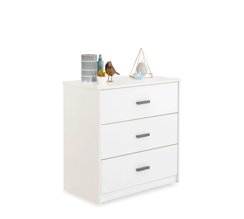 Comò Bianco 3 Cassetti Capienti E Ripiano, Dimensioni 75,5x75,1x41,5 cm, Manici Grigi Eleganti