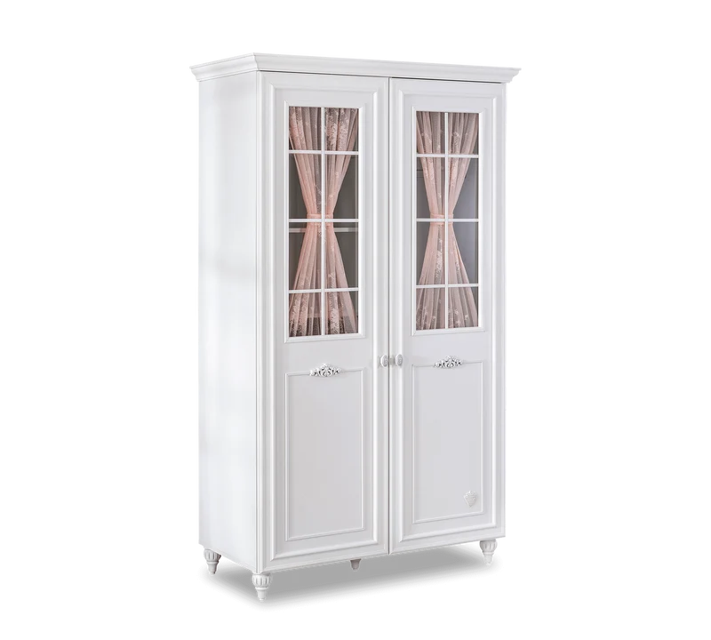 Armadio Romantica 2 Ante Elegante Con Vetro Temperato Sicuro E Tenda Rosa Cipria In Tulle