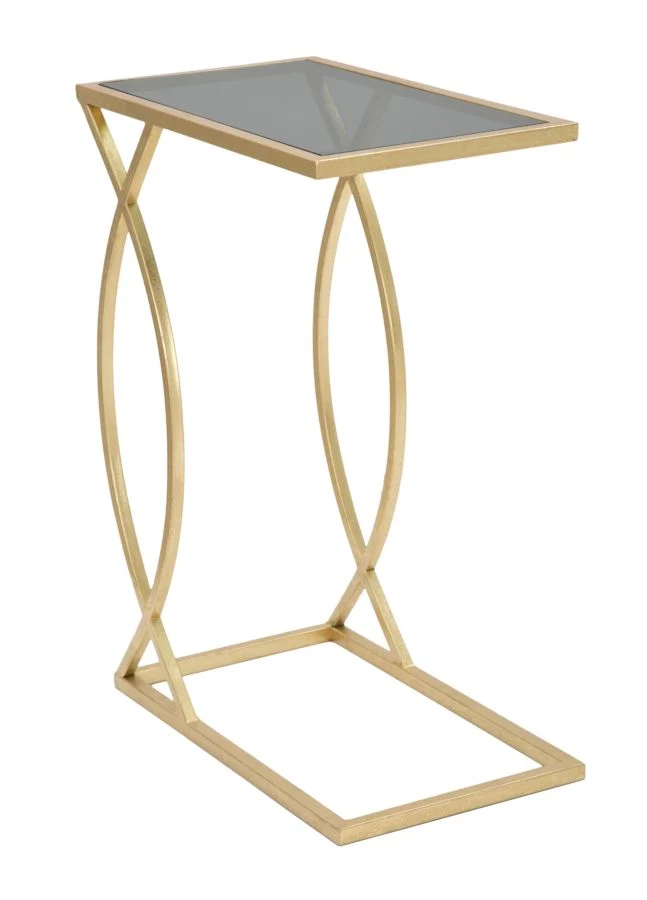 Tavolino da divano salotto moderno in metallo dorato e piano in vetro cm 45x25x60h