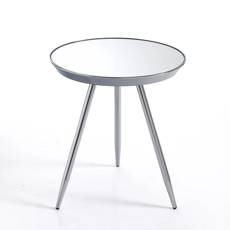 Tavolino basso moderno tondo in metallo cromato e piano con specchio cm Ø 41x46h - vari colori