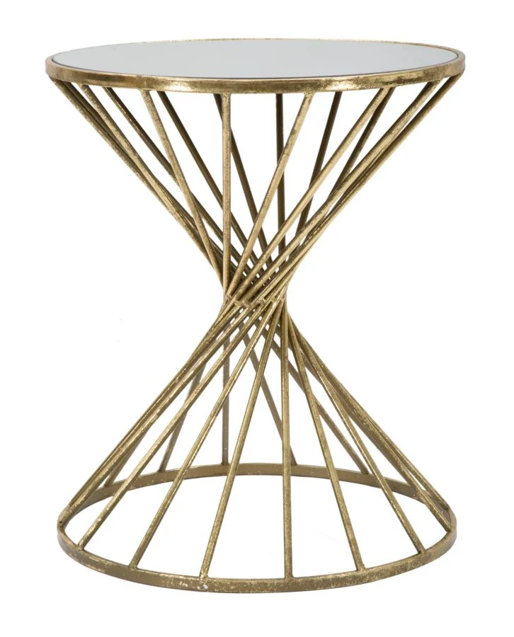 Tavolino da salotto moderno tondo in metallo colore anticato piano con specchio cm Ø 42x50h