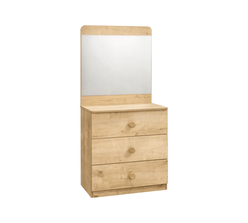 Comò in legno Mocha Modern a 3 cassetti, con specchio, design elegante, ideale per camere da letto giovanil