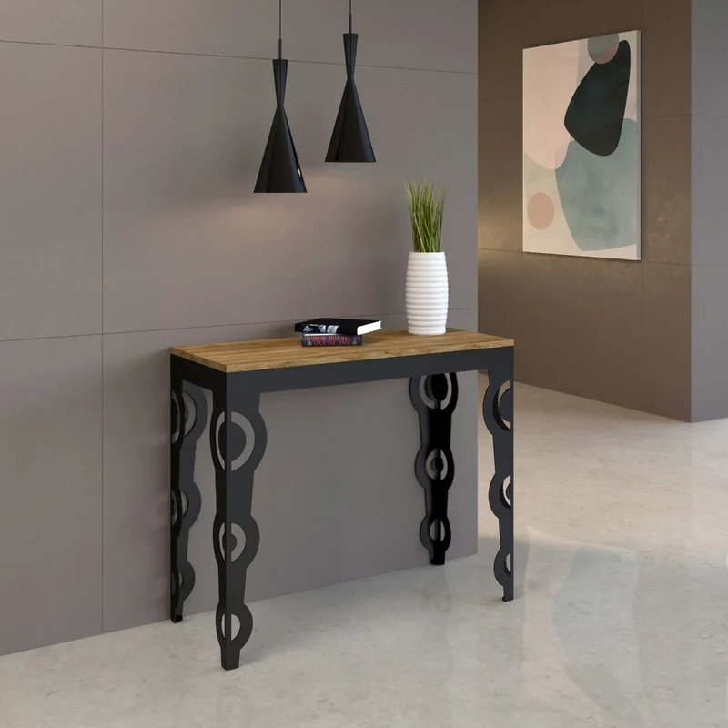 Vittorian Evolution Small - Consolle moderna allungabile gambe in metallo piano quercia cm 90x40/196x77h