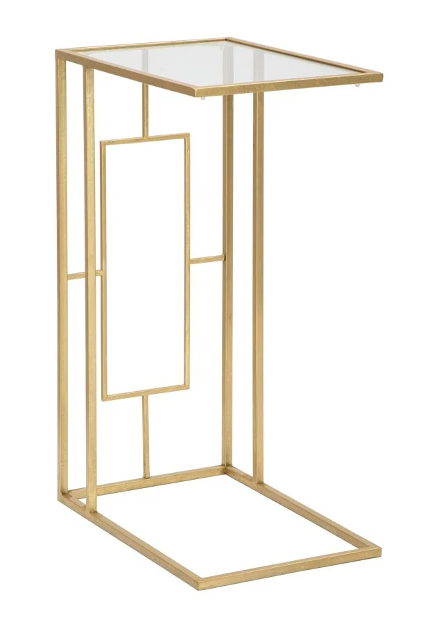 Tavolino rettangolare moderno in metallo dorato piano in vetro cm 40x25x60h