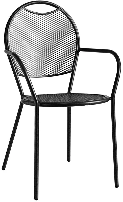 Set da 2 Sedia con braccioli classica da esterno in acciaio colore nero cm 42x48x90h