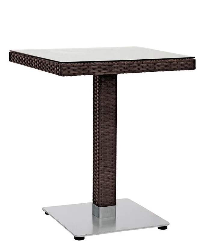 Tavolo quadrato da esterno in polyrattan piano in vetro e base in acciaio cm 70x70x75h - vari colori