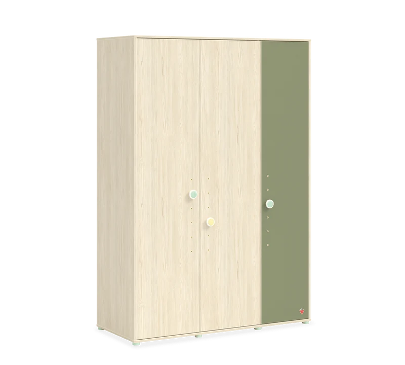 Armadio Montessori 3 Ante Naturale 140x202 cm con Ripiani Regolabili e Sicurezza Bambini